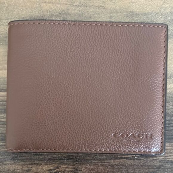 Coach Brown Leather Wallet with Pebbled Texture - Picture 1 of 5